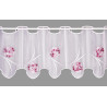 Transparente weiße Kurzgardine mit zarten rosa Blumenkugeln, elegante Heimtextilien.