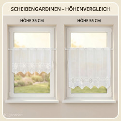 Infografik zum Höhenvergleich für Scheibengardinen in 35 cm und 55 cm Höhe am Fenster.